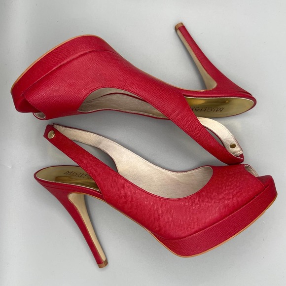 Michael Kors red leather york slingback heels sz 9 - Picture 1 of 10